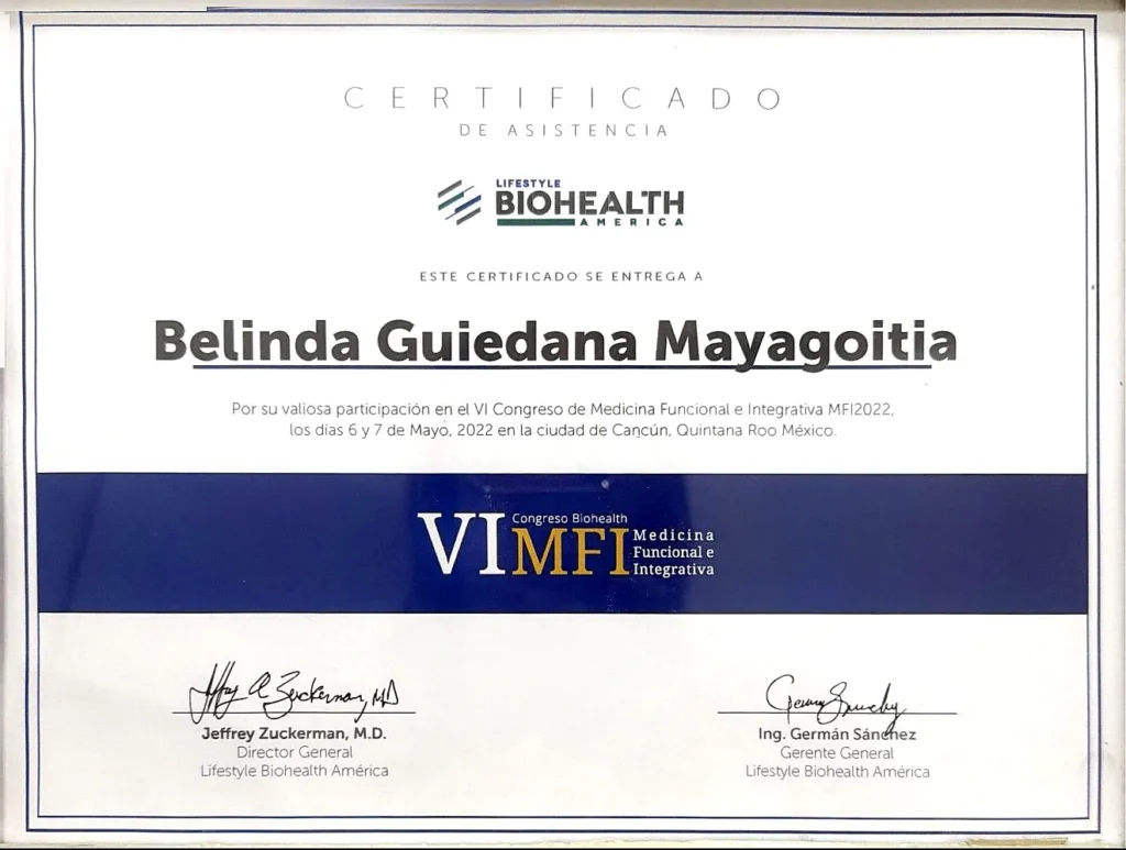Dr. Belinda Guiedana Mayagoitia — VI Congreso Biohealth Medicina Funcional e Integrativa Certificate, Cancún 2022